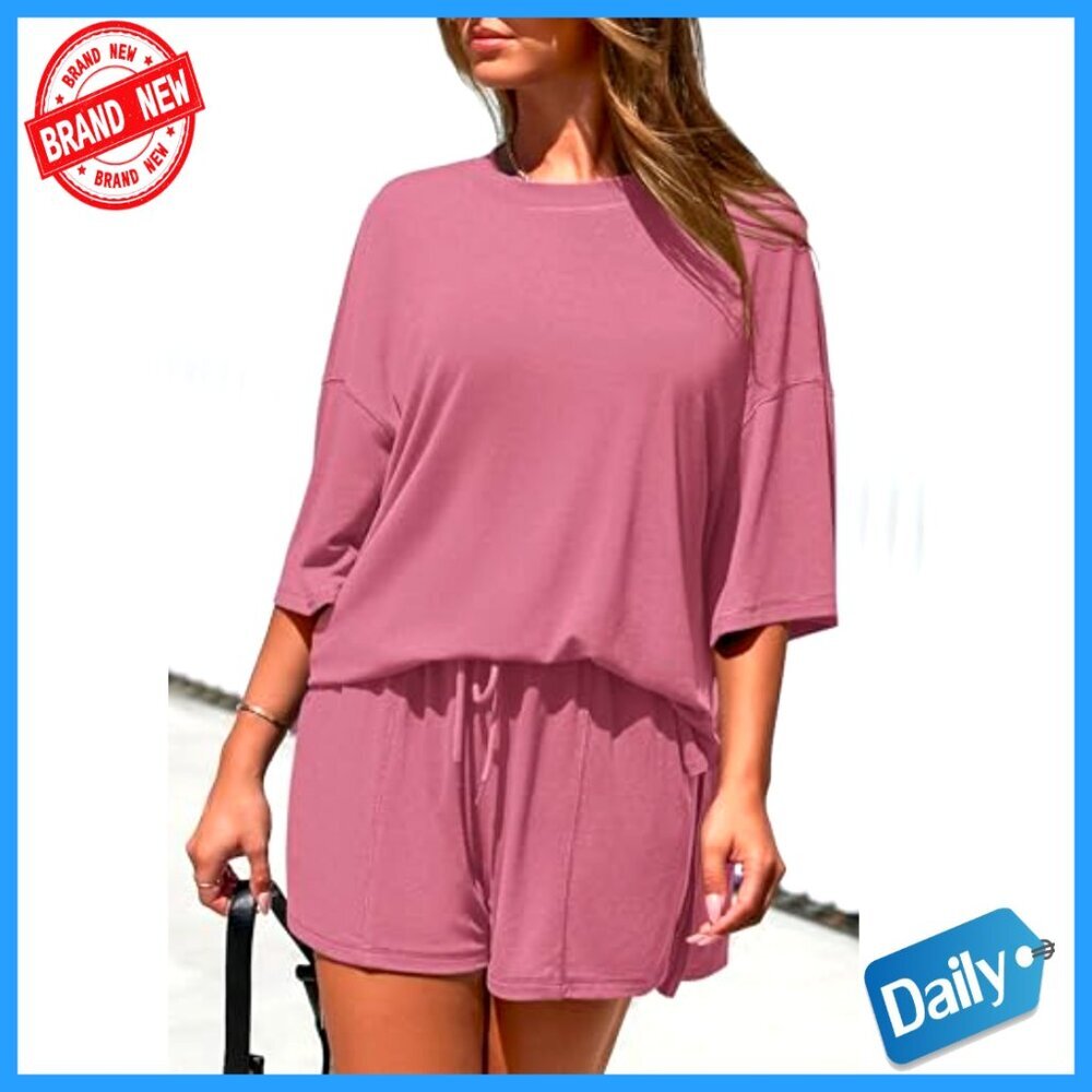 Oversized Short Sleeve Tee & Wide Leg Shorts Lounge Set, 2 Piece Matching - Picture 6 of 7